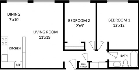 a floor plan of a house with a kitchen and a living room